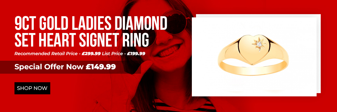 9ct Gold Ladies Diamond Set Heart Signet Ring