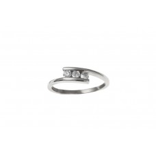 9ct White Gold 3 Stone White Cubic Zirconia Crossover  Ring