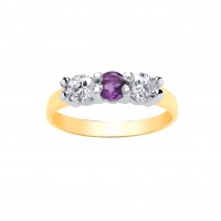 9ct Gold Amethyst and White Cubic Zirconia Ring
