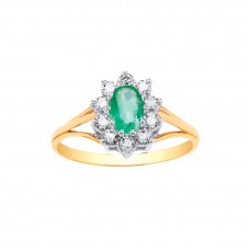 9ct Gold Emerald and White Cubic Zirconia Cluster Ring 