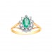 9ct Gold Emerald and White Cubic Zirconia Cluster Ring 