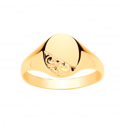 9ct Gold Gents Heavyweight Engraved Oval Signet Ring 