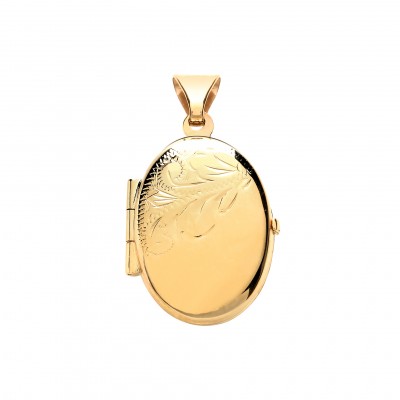 9ct Gold Half Engraved Oval Locket 2.02gms
