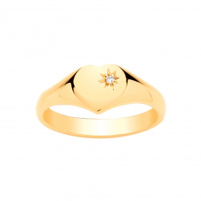 9ct Gold Ladies Heavyweight Diamond Set Heart Signet Ring 