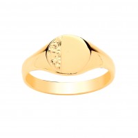 9ct Gold Ladies Heavyweight Engraved Round Signet Ring 