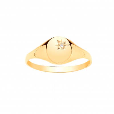 9ct Gold Maids Diamond Set Oval Signet Ring 