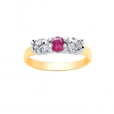 9ct Gold Ruby and White Cubic Zirconia Ring