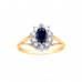 9ct Gold Sapphire and White Cubic Zirconia Cluster Ring  
