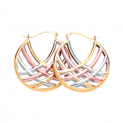 9ct Three Colour Gold Creole Earrings