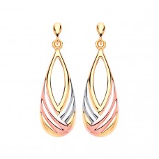 9ct Three Colour Gold Drop Earrings 