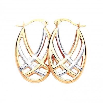 9ct Two Colour Gold Oval Creole Earrings