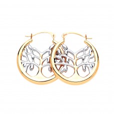 9ct Two Colour Gold Tree Of Life Creole Earrings
