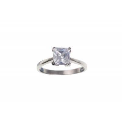 9ct White Gold 6mm Square White Cubic Zirconia Solitaire Ring