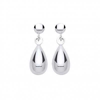 9ct White Gold Faceted Bomber Drop Earrings