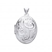 9ct White Gold Patterned Oval Locket