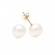 9ct Gold 8mm Freshwater Cultured Pearl Button Stud Earrings