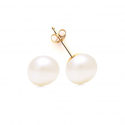 9ct Gold 8mm Freshwater Cultured Pearl Button Stud Earrings
