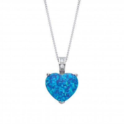 Silver Blue Synthetic Opal Heart Pendant and 16" Adjustable Curb Chain 3.13gms