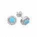 Silver Turquoise and White Cubic Zirconia Stud Earrings