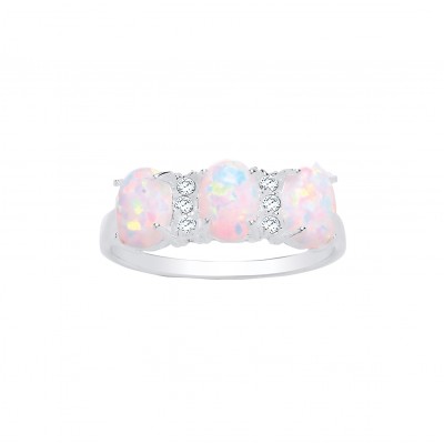 Silver Synthetic Opal and White Cubic Zirconia Ring 2.19gms