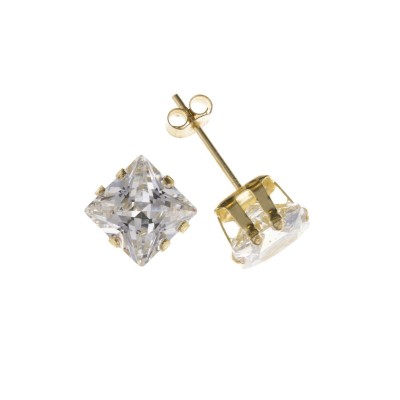 9ct Gold 4mm Square White Cubic Zirconia Stud Earrings