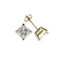 9ct Gold 5mm Square White Cubic Zirconia Stud Earrings