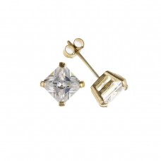 9ct Gold 5mm Square White Cubic Zirconia Stud Earrings