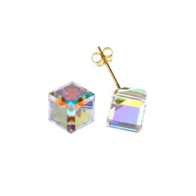 9ct Gold Crystal Cube Stud Earrings