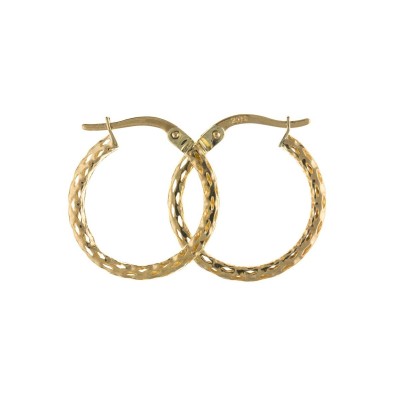 9ct Gold Diamond Cut Round Creole Earrings
