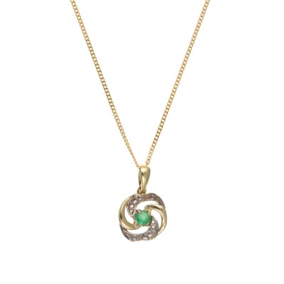 9ct Gold Emerald Pendant And 18'' Curb Chain