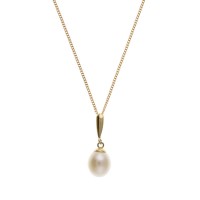 9ct Gold Freshwater Cultured Pearl Pendant And 18'' Curb Chain