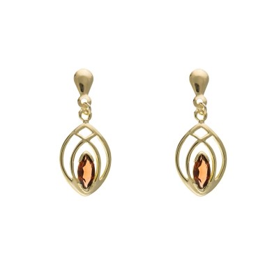 9ct Gold Garnet Celtic Style Drop Earrings