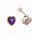 9ct Gold Heart Amethyst Stud Earrings