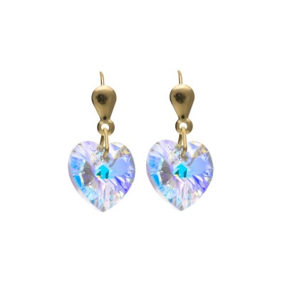 9ct Gold Heart Crystal Drop Earrings