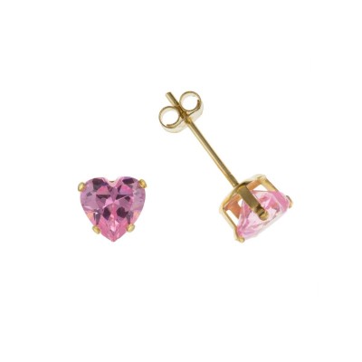 9ct Gold Heart Pink Cubic Zirconia Stud Earrings