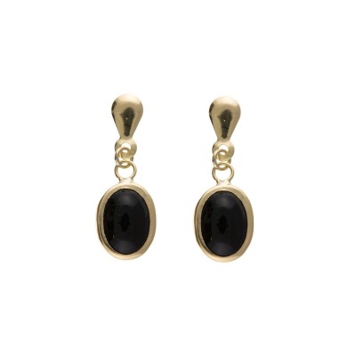 9ct Gold Oval Onyx Drop Earrings
