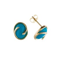 9ct Gold Oval Turquoise Stud Earrings