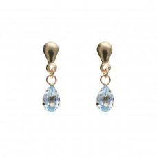 9ct Gold Pear Shaped Blue Topaz Drop Earrings 0.50gms
