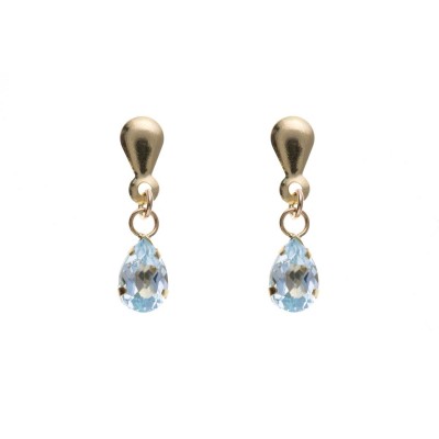 9ct Gold Pear Shaped Blue Topaz Drop Earrings 0.50gms
