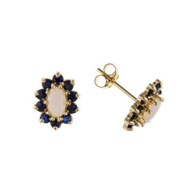 9ct Gold Real Opal And Sapphire Stud Earrings