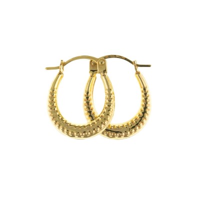 9ct Gold Ribbed Oval  Creole Earrings