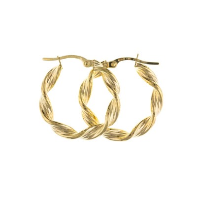 9ct Gold Ribbon Twist Round Creole Earrings