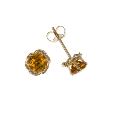 9ct Gold Round Citrine Stud Earrings