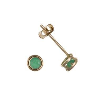 9ct Gold Round Emerald Stud Earrings 