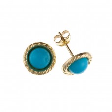 9ct Gold Round Turquoise Stud Earrings