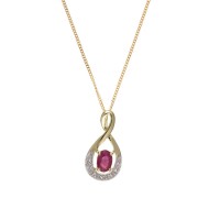 9ct Gold Ruby And Diamond Pendant And 18'' Curb Chain