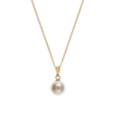9ct Gold Simulated Pearl Pendant And 18'' Curb Chain 1.38gms