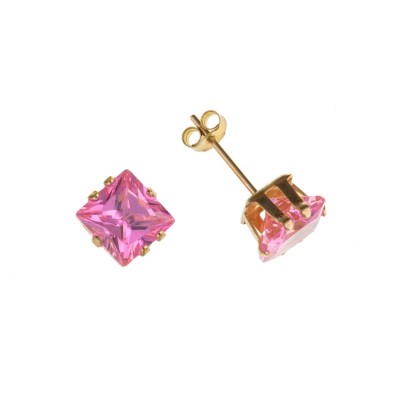 9ct Gold Square Pink Cubic Zirconia Stud Earrings