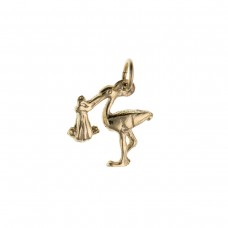 9ct Gold Stork And Baby Charm Pendant