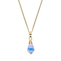 9ct Gold Teardrop Crystal Pendant And 18'' Curb Chain